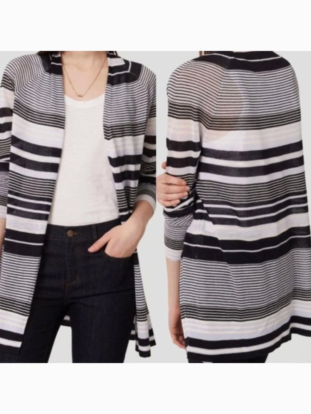 ANN TAYLOR LOFT Striped Fine Knit Open Cardigan Blue / Periwinkle ? Navy Sweater
